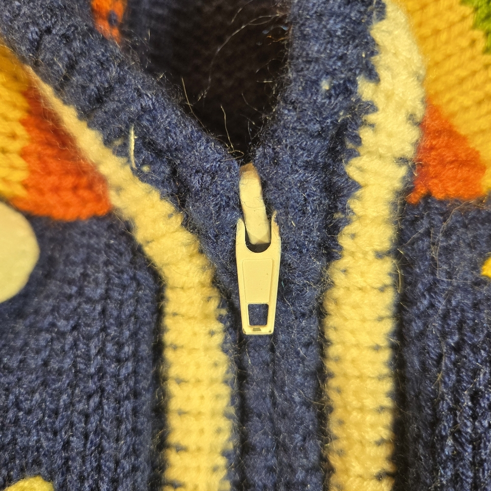 Kid’s Rainbow Peruvian Wool Sweater Zipper Cardigan Embroidered Hooded Sz 0 - Picture 8 of 10